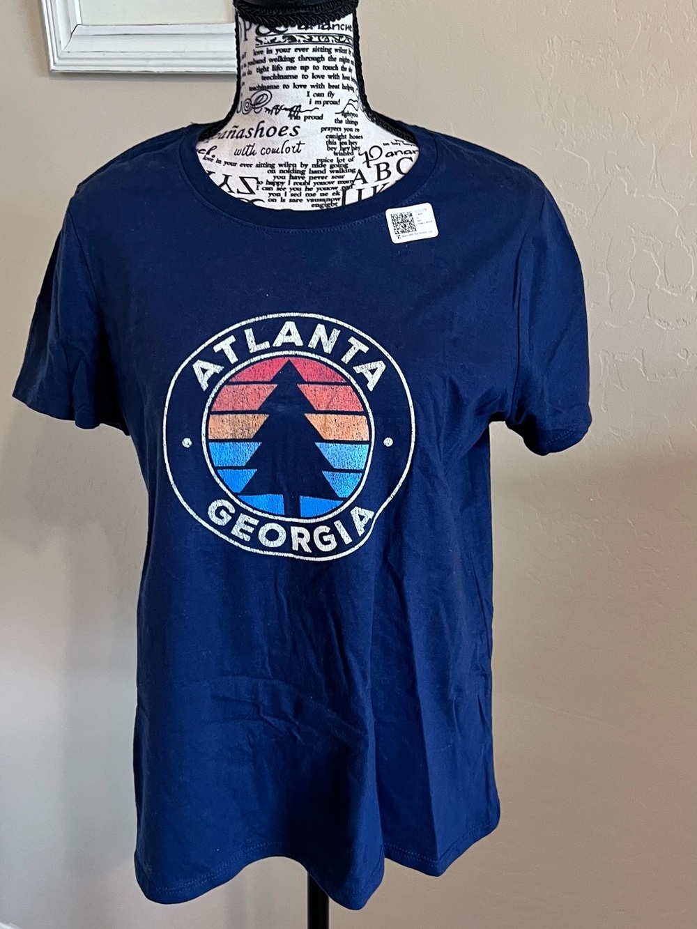 Gildan Navy Atlanta Georgia Short Sleeve Tee with Sunset Graphic